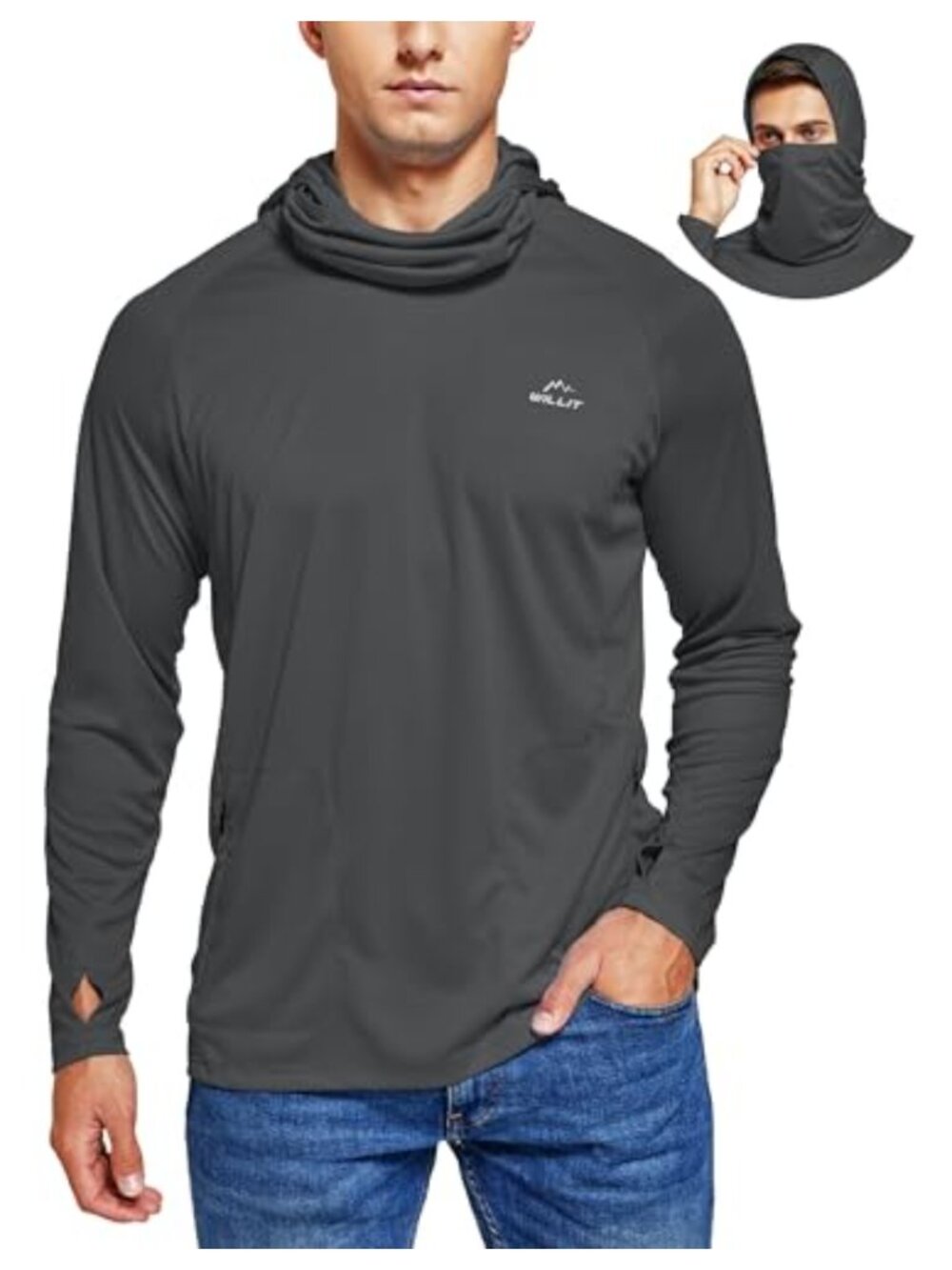 Men's Sun Protection Hoodie UPF 50+ Fishing Hiking Shirt Long Sleeve Rash Guard